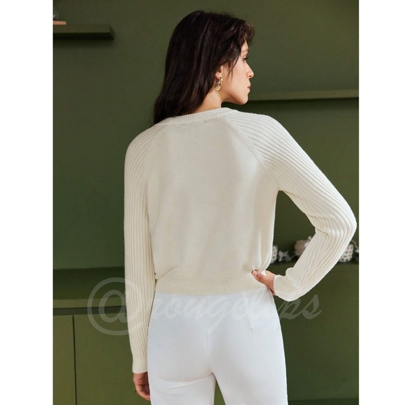 Off White French Style Knit Sweater Text Embroidery Amour Paris Long Sleeve - Picture 6 of 8